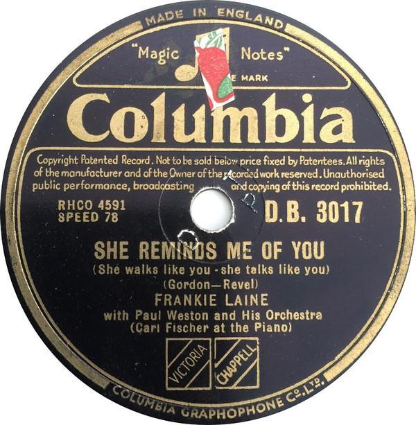 Frankie Laine, Paul Weston And His Orchestra - She Reminds Me Of You / One For My Baby