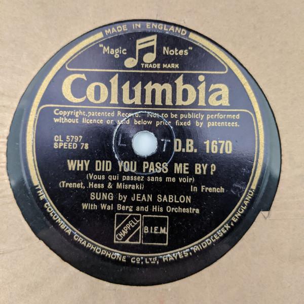 Jean Sablon, Wal-Berg Orchestra - Why Did You Pass Me By? / La Chanson Des Rues