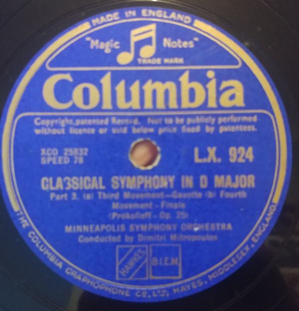 Minneapolis Symphony Orchestra, Dimitri Mitropoulos - Classical Symphony in D Major / Scherzo