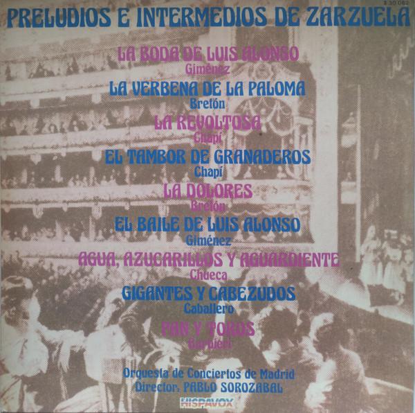 Pablo Sorozábal, Orquesta De Conciertos De Madrid - Preludios E Intermedios De Zarzuela