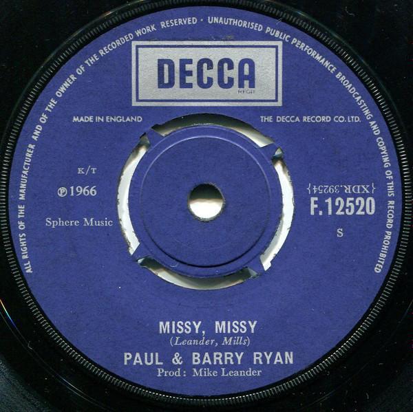Paul & Barry Ryan - Missy, Missy / Rainbow Weather