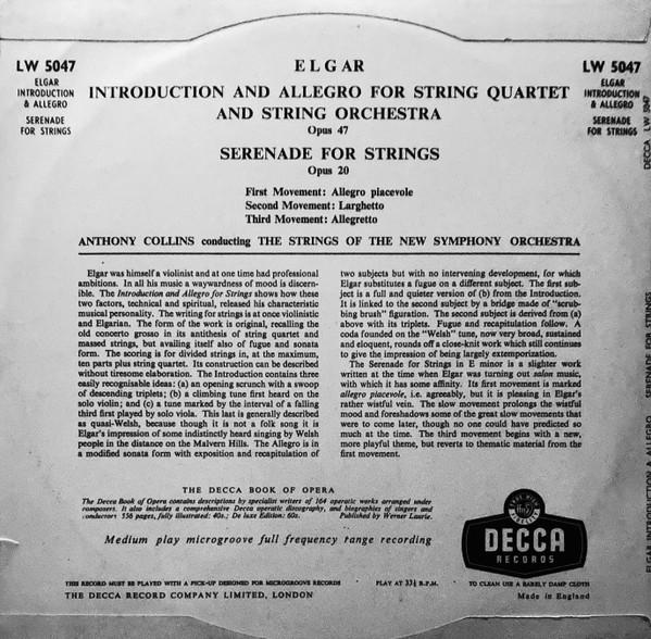 Sir Edward Elgar, The New Symphony Orchestra Of London, Anthony Collins (2) - Introduction And Allegro For String Quartet And String Orchestra / Serenade For Strings