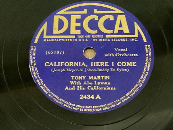 Tony Martin (3) - California Here I Come / Avalon 