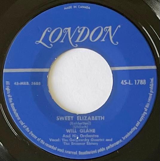 Will Glahé Und Sein Orchester - Sweet Elizabeth / Tavern In The Town